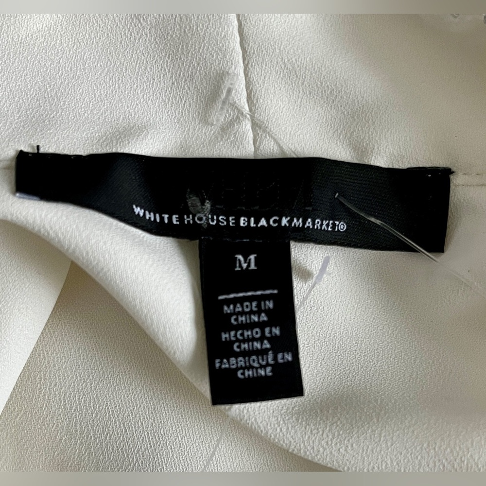 White House Black Market tie neck embellished trim blouse in ecru size medium 🆕 - Picture 11 of 14